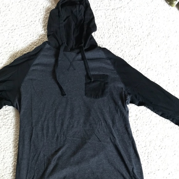 Men’s long sleeve raglan style hoodie (black/grey) - Picture 1 of 3